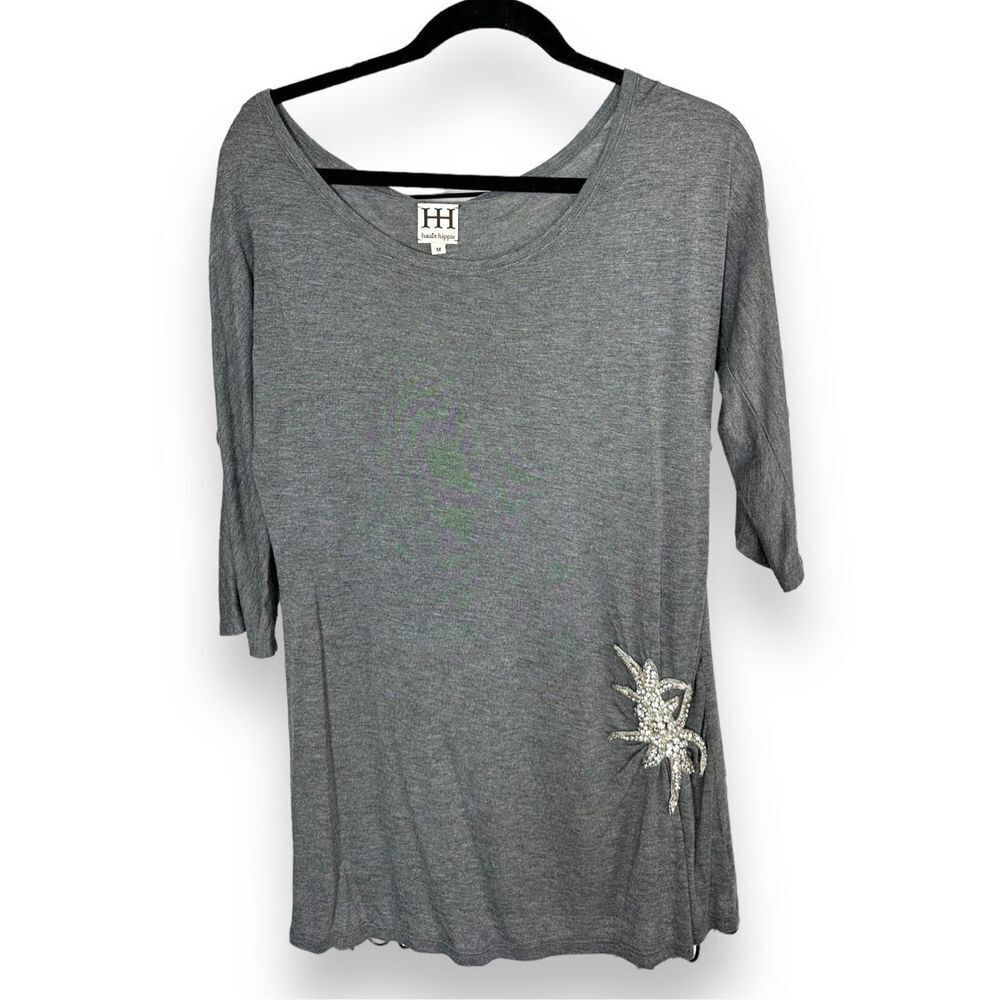 Haute Hippie 3/4 sleeve Bejeweled Knit Top